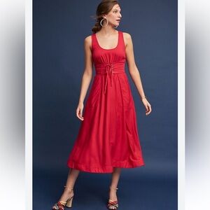 Anthropologie Tracy Reese Corseted Valentines Red Corset Midi Dress Lace Up 4 S